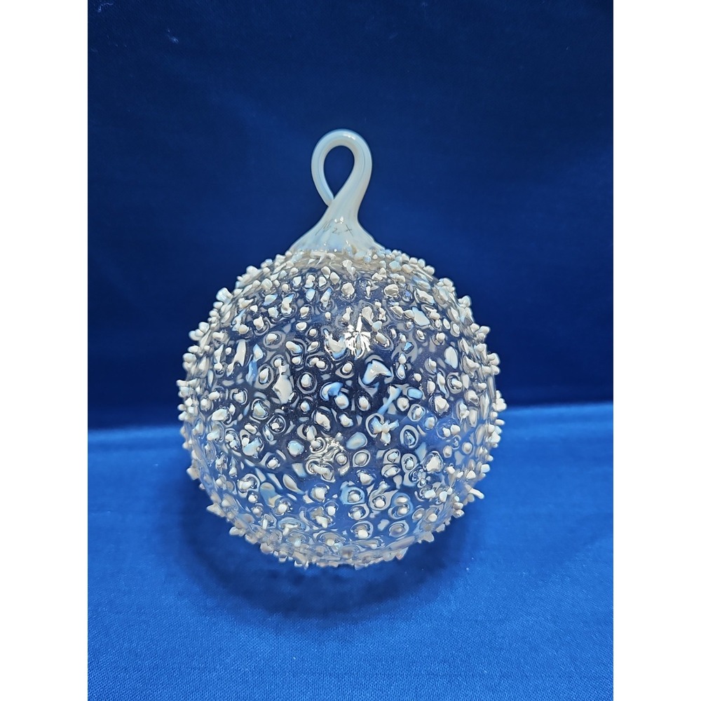 Vintage Blown Art Glass Christmas Snowball Ornament 4" Textured Iridescent